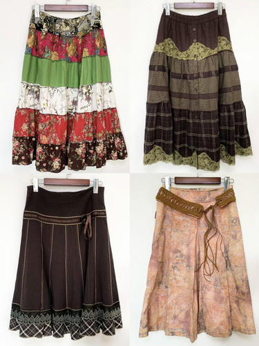 古着vintage秋冬复古刺绣钩花半身裙remake手作背带裤裙