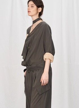 PIECE MIND氛围感小飘领垂坠长袖衬衫