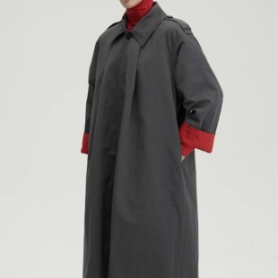 PIECE MIND秋冬袖口撞色设计宽松长款风衣外套