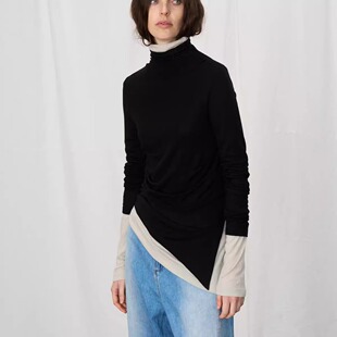 PIECE MIND秋冬小高领不对称下摆针织长袖打底衫