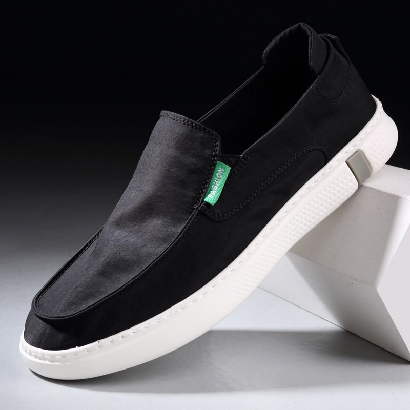 休闲布鞋男舒适透气套脚鞋时尚百搭黑色轻便软底一脚蹬懒人布男鞋