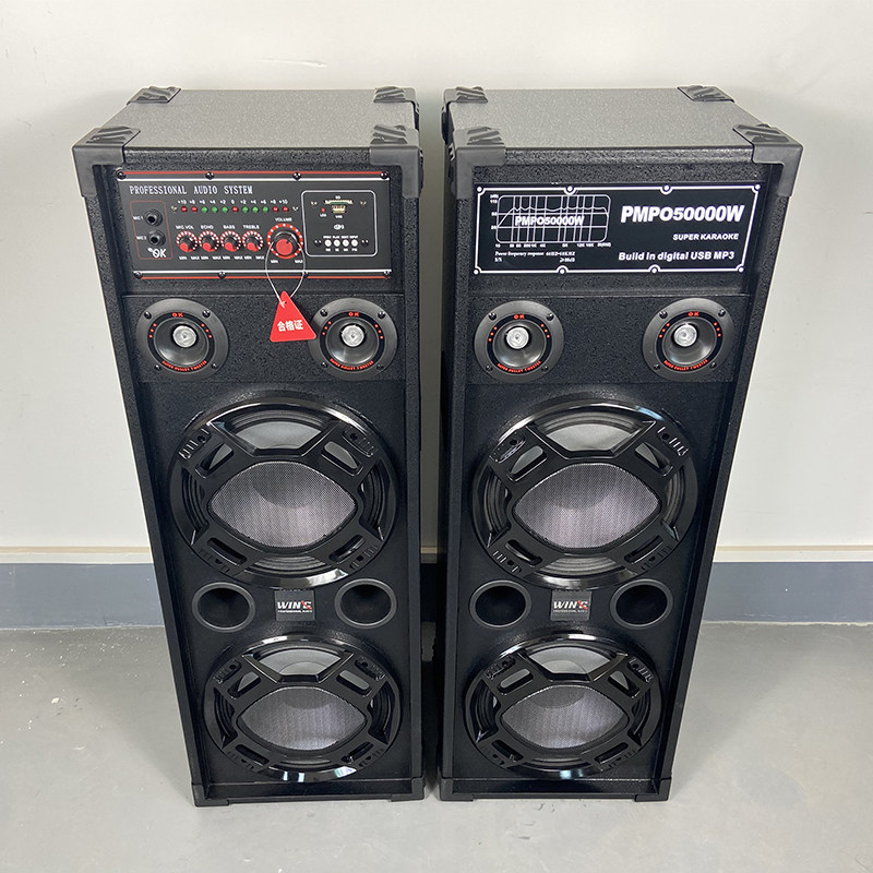 双10寸蓝牙彩灯音箱音响家用自带功放立式插卡木质话筒对箱套装