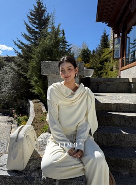 【LIMO】冬新带披肩两件套不规则长袖T恤5941