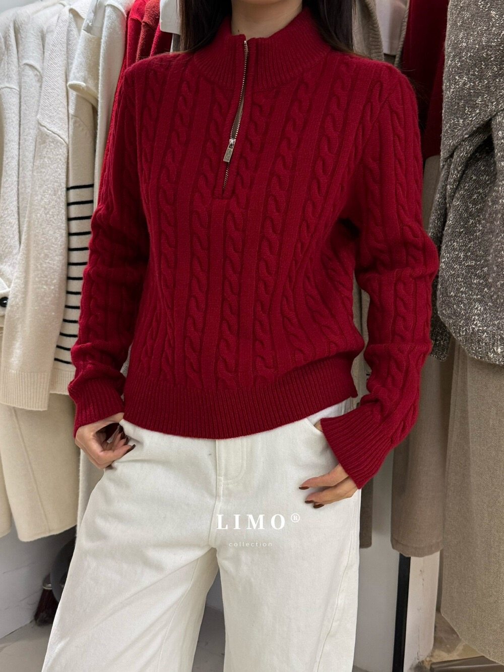 【LIMO】冬新款年服老钱风麻花拉链套头羊毛毛衣(含100%羊毛)8242