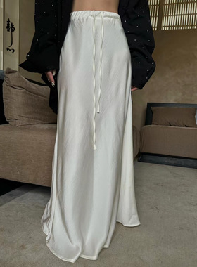 ZMZY新款韩系气质时尚简约百搭醋醋松紧纯色抽绳系带半身裙女