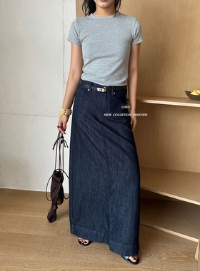 【LIMO】秋上新！丹宁原牛极简百搭显瘦经典高腰牛仔长半身裙5866