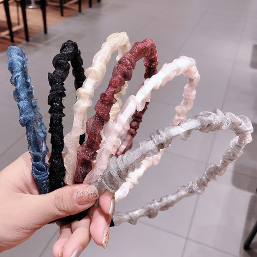 韩国布艺发箍发饰甜美褶皱防滑细头箍韩版宽边带齿发窟女刘海发卡 - 封面