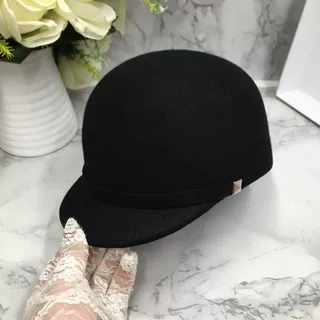 韩版明星同款羊毛呢礼帽骑士马术帽圆顶短檐棒球帽女鸭舌帽子黑色