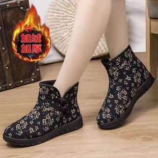老北京布鞋 冬季 加绒短靴厚底防滑雪地靴女鞋 靴子民族风女棉鞋 新款