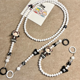 diy礼品泡泡玛特SKULLPANDA熊猫萌粒斜跨手机链挂绳串珠长条可背