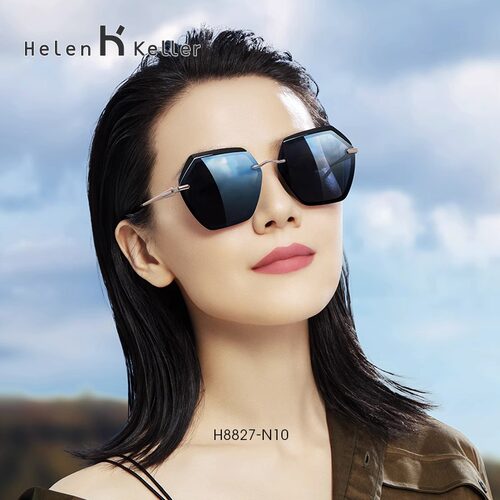 海伦凯勒太阳镜女防紫外圆脸大框时尚潮流偏光墨镜蛤蟆镜H8827