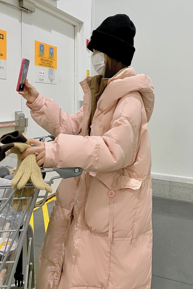 韩版粉色减龄中长款羽绒服女2023冬季新款加厚显瘦保暖白鸭绒外套,女装棉衣/棉服,浙宝287