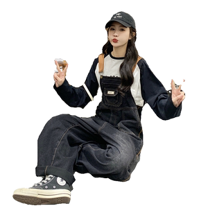 时尚减龄牛仔背带裤女2024春秋新款宽松显瘦百搭工装阔腿连体裤子图片