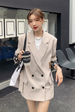 米色休闲西装外套女春秋2025新款小个子设计高级感小众潮简约西服，女装西装，浙宝287