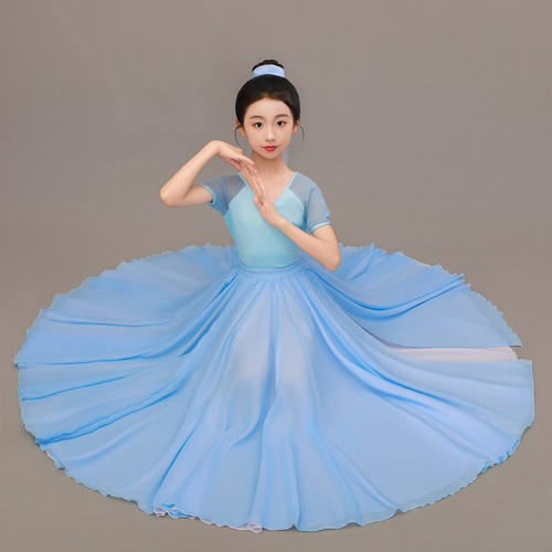 儿童大摆裙两面穿雪纺720度灯火里的中国儿童舞表演服女半身长裙