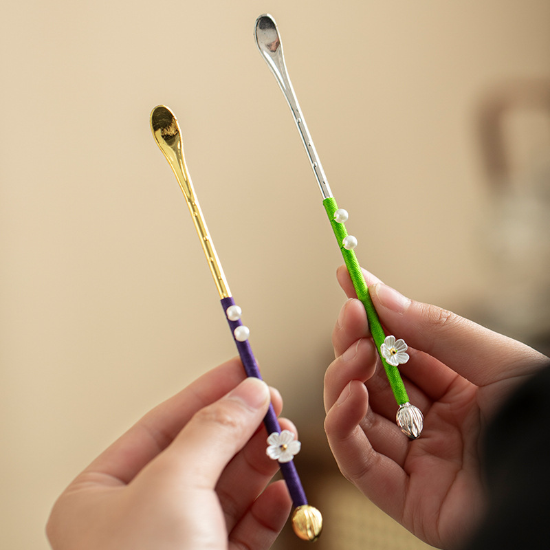 复古合金茶拨中式手编拨茶器家用茶扒六君子零配件取茶器茶匙茶荷