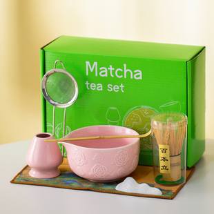 日式手绘抹茶碗茶筅礼盒套装抹茶套装百本立抹茶工具宋代点茶道