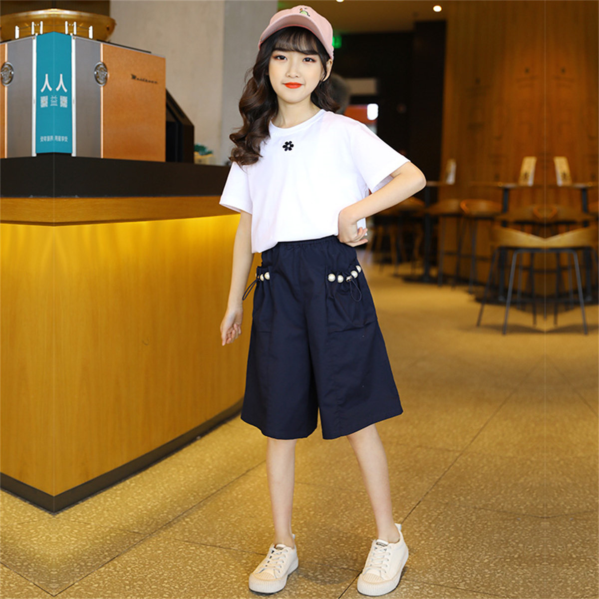 女童夏装套装洋气网红时髦休闲儿童装夏季中大童短袖中裤两件套装