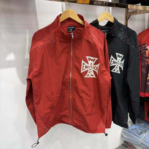 十字徽标烫钻立领夹克长裤套装