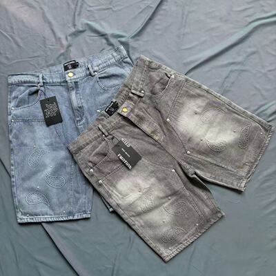 MIXED EMOTION高街烫钻腰果花做旧休闲短裤宽松男女五分牛仔裤潮