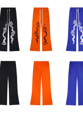 Lost intricacy街头潮牌喇叭卫裤宽松印花纯棉男女同款休闲裤长裤