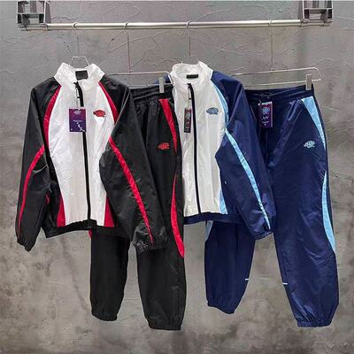 美式街头字母撞色立领风衣套装