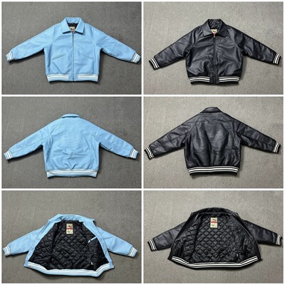 Corteiz新款凸印恶魔岛高街男女休闲加厚夹棉棒球服PU皮夹克外套