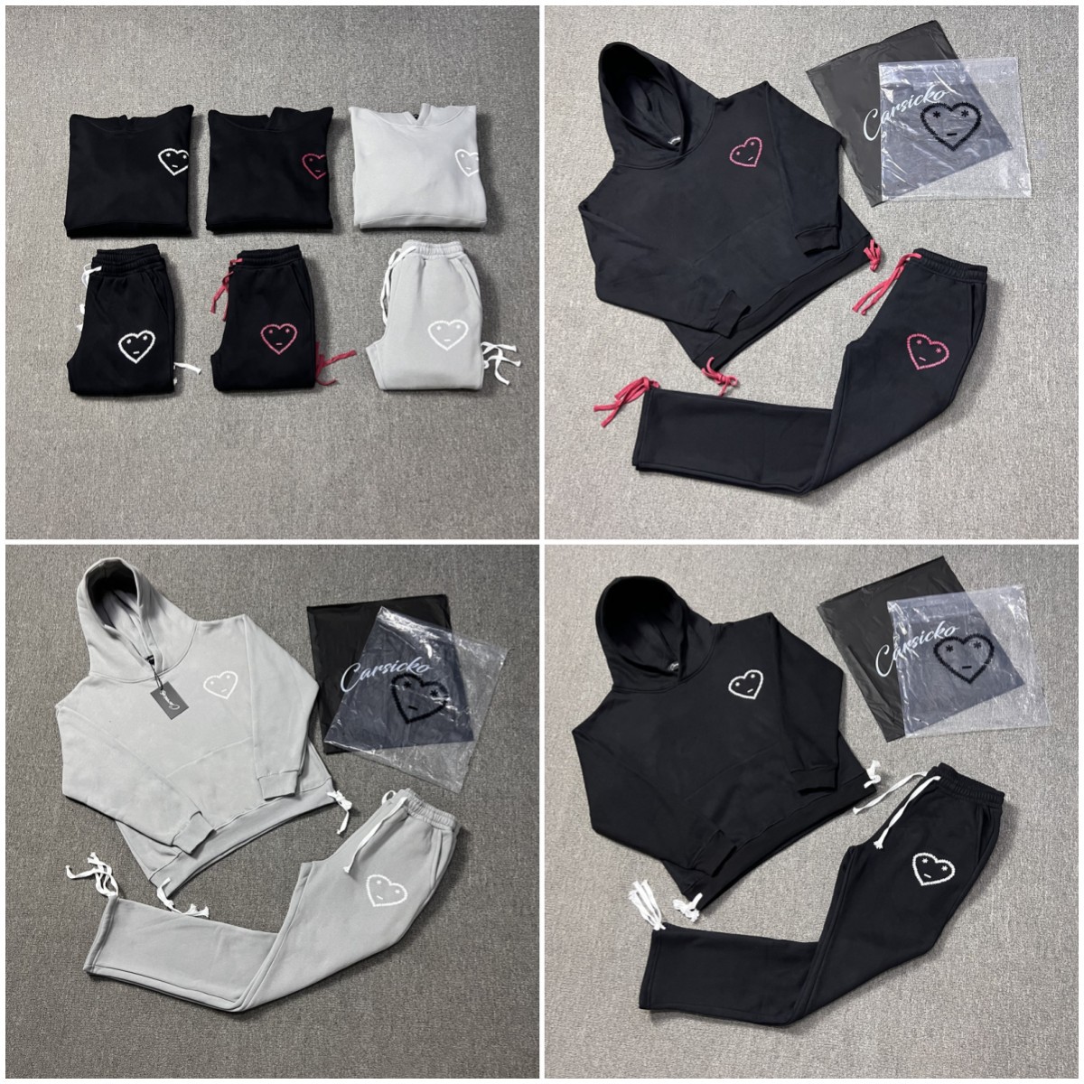 Carsicko signature hoodies爱心印花慢跑套装休闲加绒卫衣卫裤潮