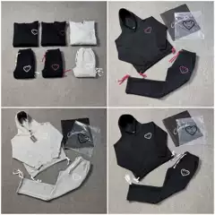 Carsicko Signature Hoodies with Heart Print Jogging Set Casual Fleece Sweatshirt and Sweatpants Trendy
