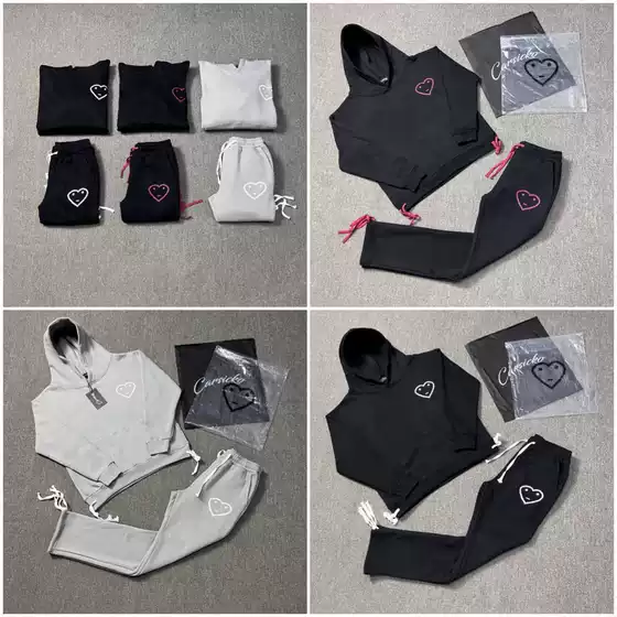 Carsicko Signature Hoodies with Heart Print Jogging Set Casual Fleece Sweatshirt and Sweatpants Trendy