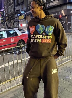 Broken Planet美式复古发泡印花连帽卫衣男女宽松休闲百搭外套潮