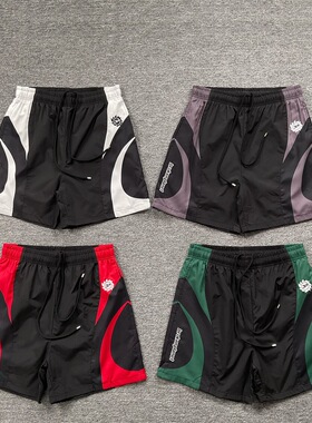 夏季Broken Planet拼色刺绣字母LOGO宽松直筒休闲裤潮牌男女短裤