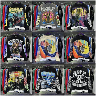 高街复古烫银破洞假两件长袖T恤