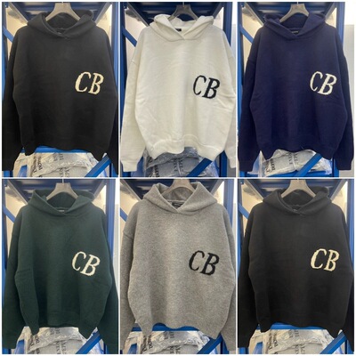 极简CB字母提花针织帽衫