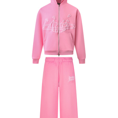 Broken Planet发泡印花长裤拉链开衫卫衣外套男女休闲运动套装 潮