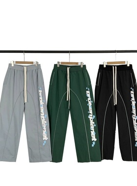 broken planet美式高街潮牌字母发泡印花梭织抽绳休闲直筒长裤