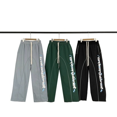 broken planet美式高街潮牌字母发泡印花梭织抽绳休闲直筒长裤