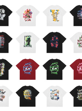 跨境打包代发美潮夏季新款assc闪电花卉字母印花男女情侣宽松休闲