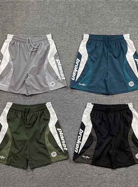 Broken Planet美潮刺绣字母撞色拼接速干短裤男女休闲运动五分裤