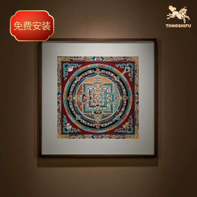 铜师傅 手工錾刻 铜雕画《唐卡时轮金刚坛城》客厅玄关装饰画挂画