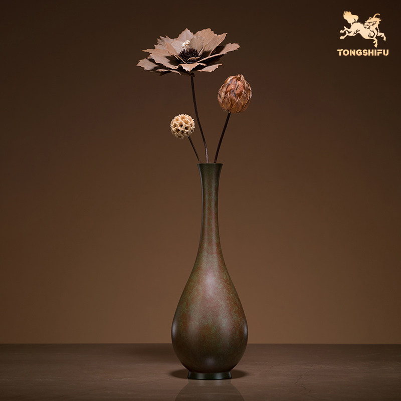 铜师傅《雅致花瓶》客厅桌面铜摆件 家居装饰工艺品