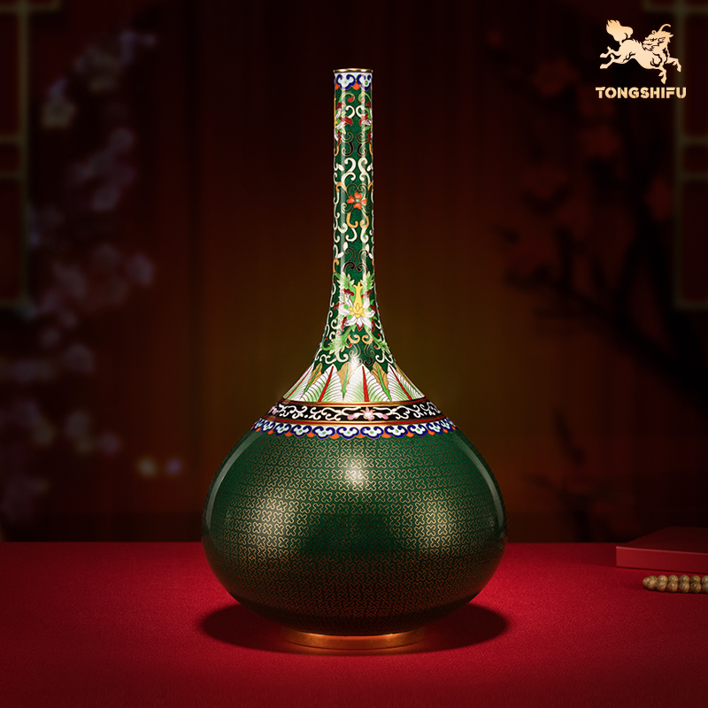 铜师傅《景泰蓝锦纹长颈瓶》客厅桌面铜花瓶摆件 家居装饰工艺品
