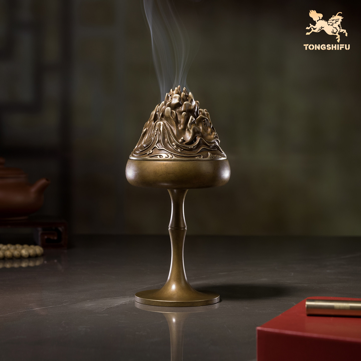 铜师傅《高杆博山炉》客厅桌面铜香炉摆件 家居装饰工艺品,家居饰品,桌面摆件,淘宝优惠券,粉丝福利购,淘宝优惠卷