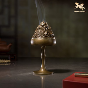 铜师傅《高杆博山炉》客厅桌面铜香炉摆件 家居装饰工艺品