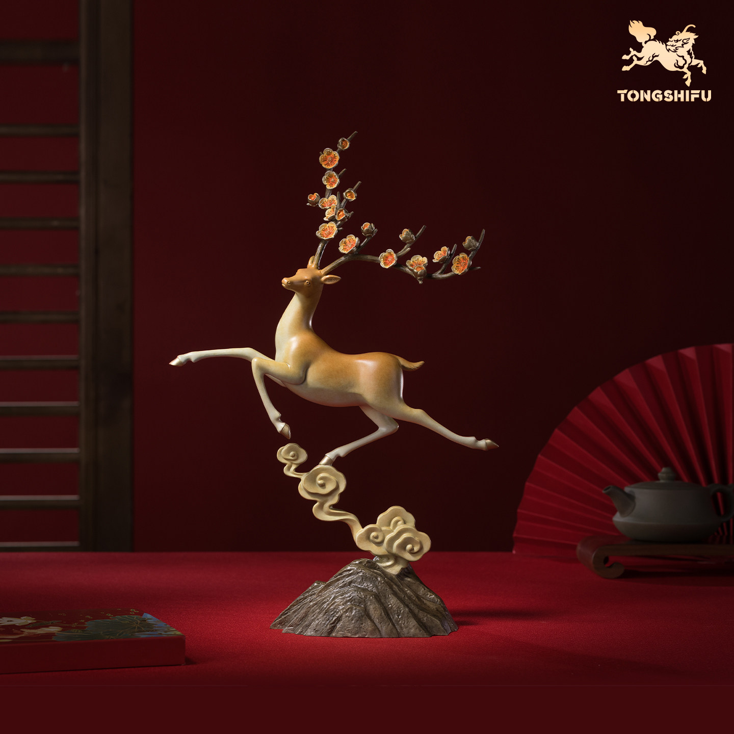 铜师傅《一路生花》客厅桌面铜鹿摆件 家居装饰工艺品摆件礼物,家居饰品,桌面摆件,淘宝优惠券,粉丝福利购,淘宝优惠卷