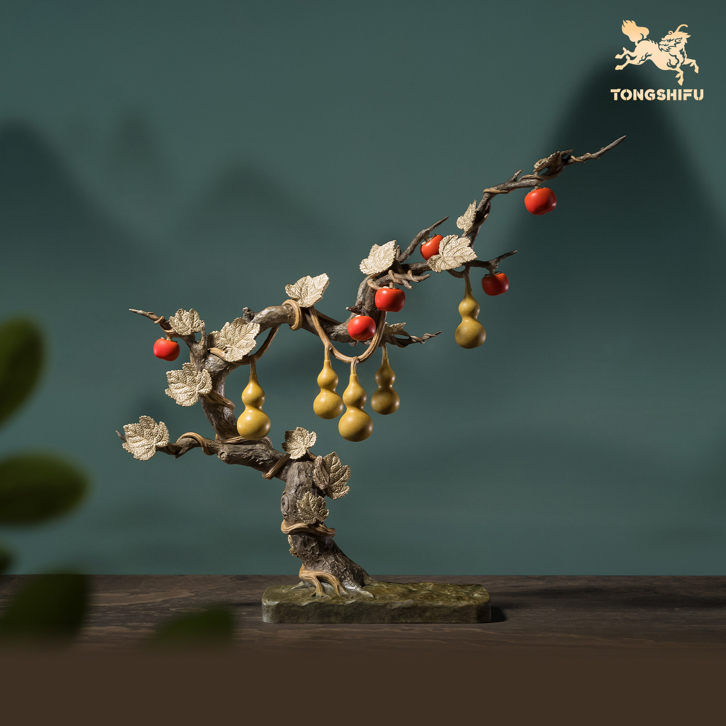 铜师傅《五福临门事事如意》客厅桌面铜柿子葫芦摆件 家居装饰品,家居饰品,桌面摆件,淘宝优惠券,粉丝福利购,淘宝优惠卷