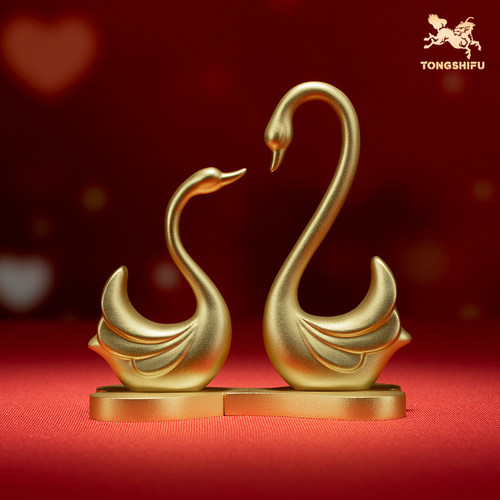 铜师傅《心心相映》铜天鹅摆件