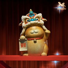 铜师傅《醒狮招财猫》客厅桌面铜摆件 家居装饰工艺品 开业礼物