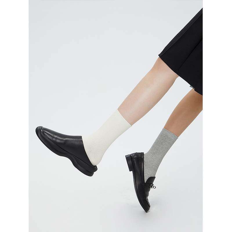 休闲简约｜夏季薄款棉袜日系简约中筒袜纯色透气堆堆袜灰色袜子女