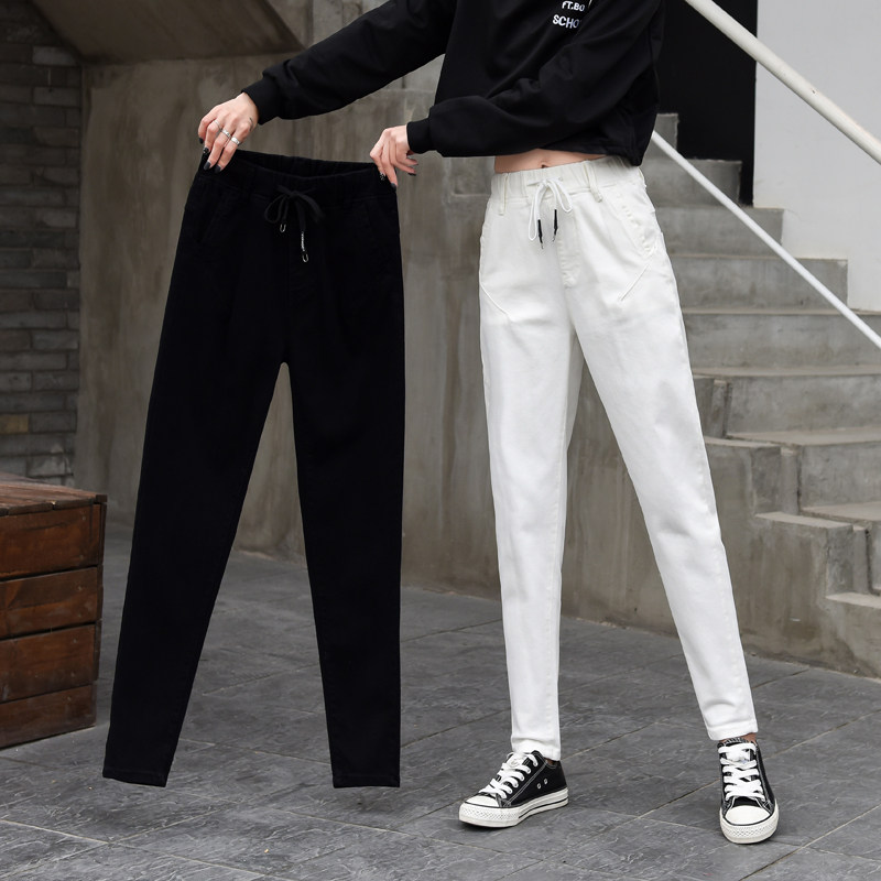 高腰过肚脐175高个子女生加长版休闲裤女超长春秋全棉白色小脚裤